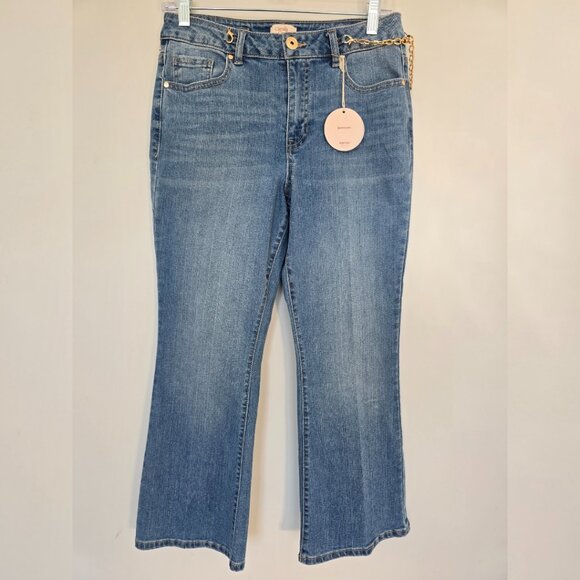NWT Camila Coelho Kick Flare Crop Jeans Size 6 Blue - Picture 1 of 8